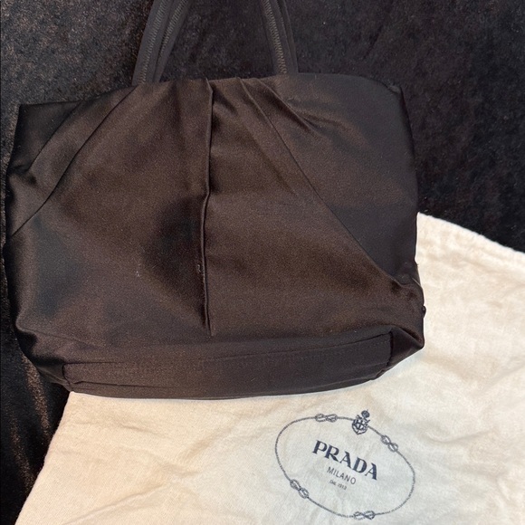 Prada Black Satin Mini Hand Bag with rosette appliqués. - Picture 4 of 9